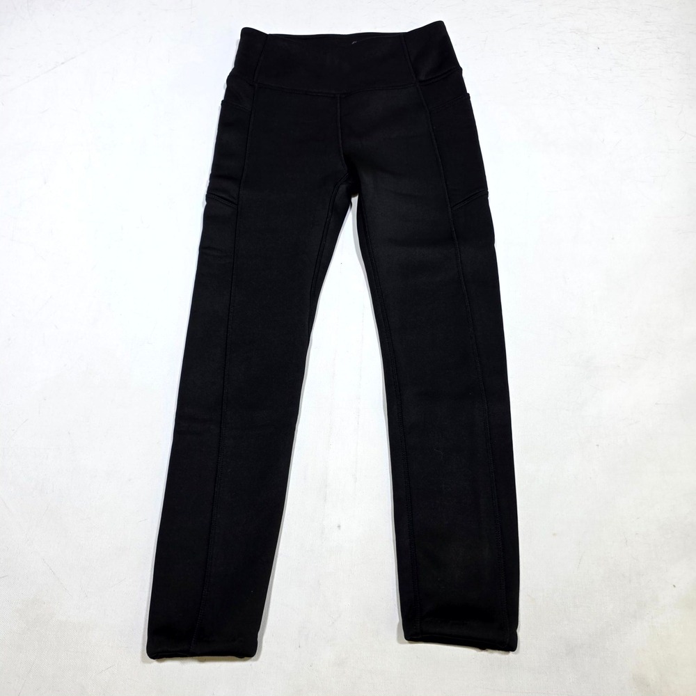 Kyodan Outdoor Leggings Womens Sm Black High Waisted Pockets Fleece Lined Yoga